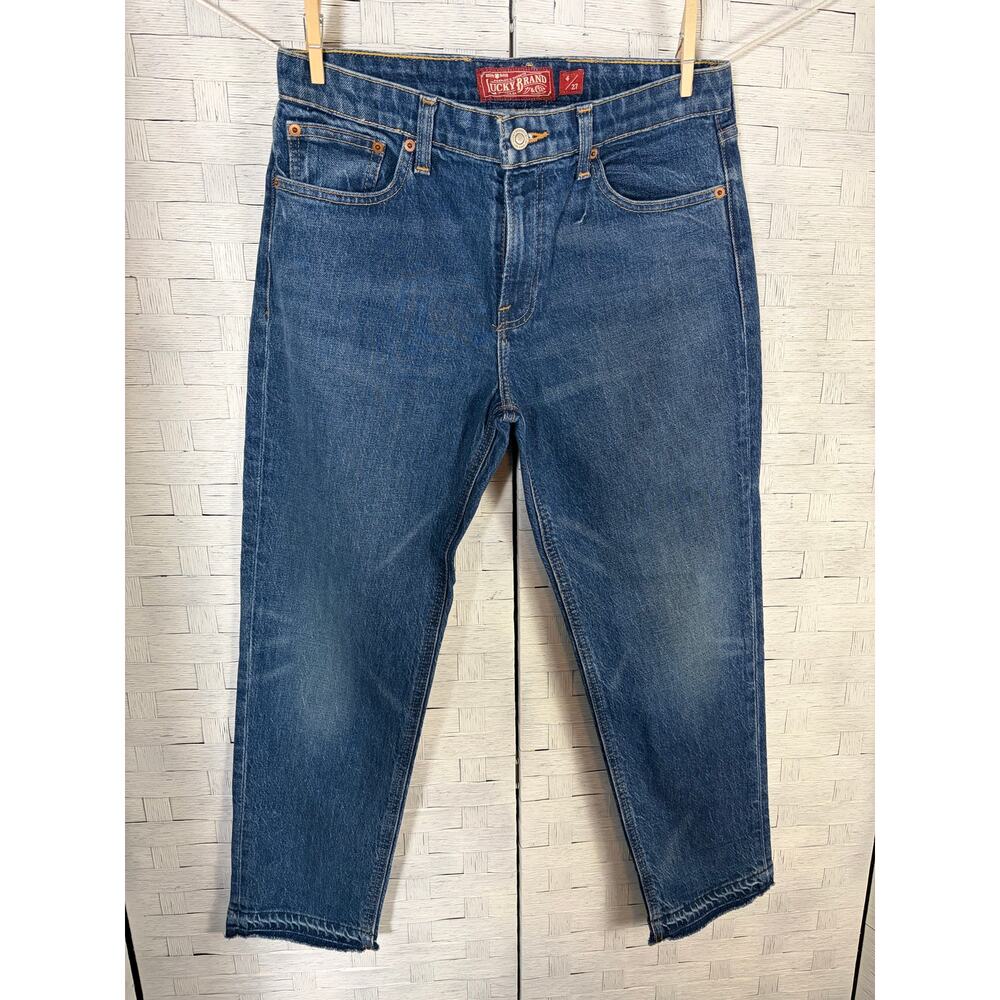 Lucky Brand Women's Caprice straight leg raw hem denim jeans summer truck wash
